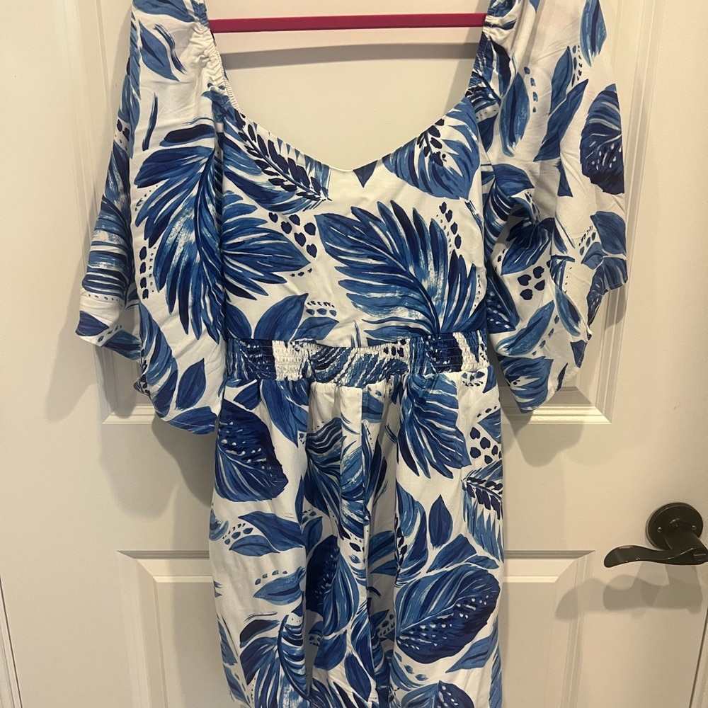 Sugarlips Blue and White Leaf Print Jumpsuit